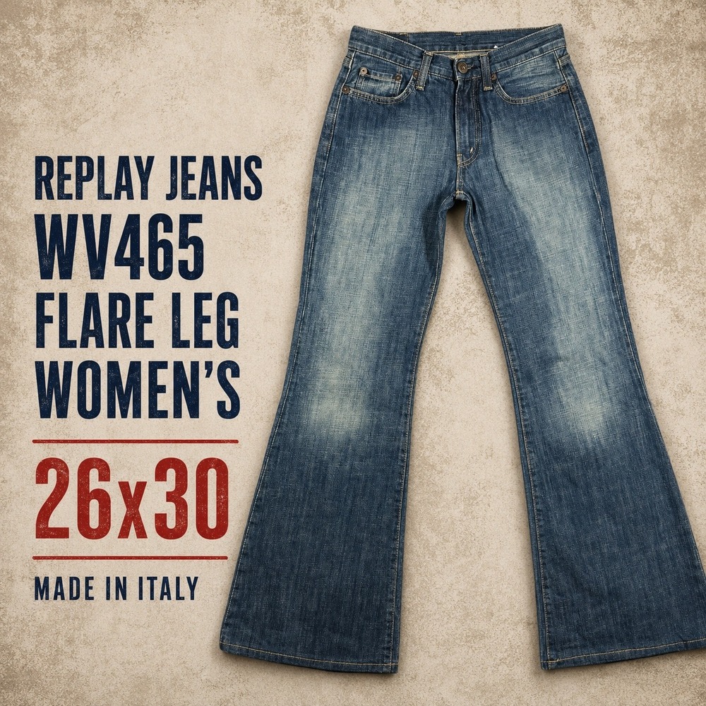 Replay Jeans WV465 Flare Leg Womens 26x30 Blue Denim Made in Italy